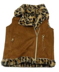 Hnědá semišová zateplená vesta se vzorovanou kožešinou GB Baby