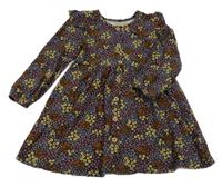 Čierne kvietkovane šaty s gombíkmi a volánikmi Matalan