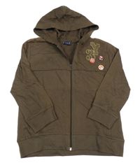 Tmavohnedá prepínaci mikina s číslom a písmenkom a plackami a kapucňou MILLS