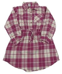 Malinovo-biele kockované košeľové šaty Kiki&Koko