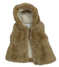 Hnědobéžová kožušinová zateplená vesta s kapucňou PRIMARK