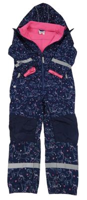 Tmavomodrá softshellová kombinéza s jednorožcami a srdiečkami a kapucňou Topolino