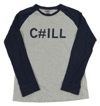 Šedo-tmavomodré melírované pyžamové triko s nápisem Tchibo