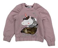 Starofialová mikina s jednorožcem s překlápěcími flitry