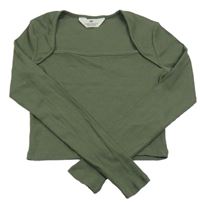 Khaki rebrované crop tričko H&M