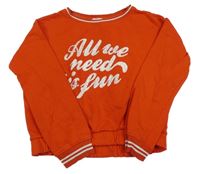 Červená crop mikina s nápismi a pruhmi H&M