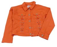 Tmavooranžová rifľová crop bunda so šnurovaním mayoral