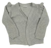 Šedý melírovaný žebrovaný svetrový cardigan se třpytkami a volánky Primark