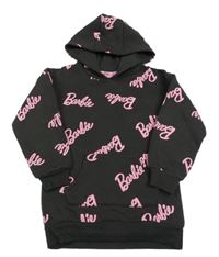 Černošedá mikina s logy - Barbie a kapsou a kapucí PRIMARK