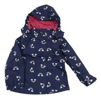 Tmavomodrá šusťáková jarní bunda s duhami a obláčky a odepínací kapucí POCOPIANO