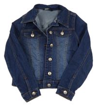 Tmavomodrá tepláková riflová crop bunda s límečkem George