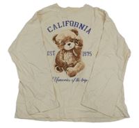 Smotanové tričko s medvedíkom a nápismi ZARA