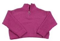 Malinový rebrovaný žinylkový oversize crop sveter Matalan