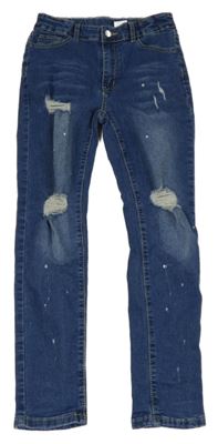 Modré skinny rifle s vyšúchaním SHEIN