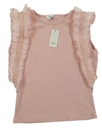 Nové - staroružový rebrovaný crop top s kanýrky s pecičkami RIVER ISLAND