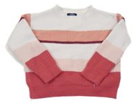 Bílo-starůžovo-světlepudrovo/vínový žebrovaný oversize svetr OKaïdi