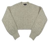 Světlebéžový melírovaný žebrovaný oversize crop svetr New Look