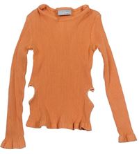 Oranžové rebrované crop tričko s prestrihmi a kamienkami Matalan