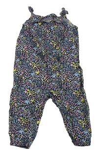 Tmavomodro-farebný kvetovaný ľahký nohavicový overal H&M