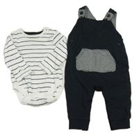 2set - Černé laclové tepláky s pruhovanou kapsou + bílo-černé pruhované body George