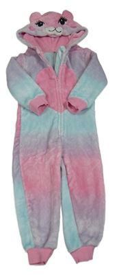 Ružovo-lila-svetlomodrá chlpatá kombinéza s kapucňou s ňufáčikom  George