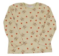 Béžová plyšová mikina s liškami a srdiečkami Lupilu