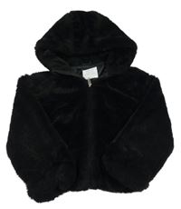 Čierna kožušinová podšitá bunda s kapucňou Primark