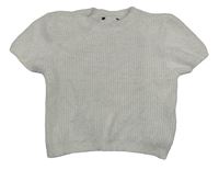 Biele rebrované chlpaté pletené crop tričko