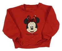 Červená mikina s Minnie s překlápěcími flitry a volánky C&A