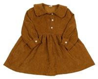 Hnědé žebrované šaty s límečkem Shein