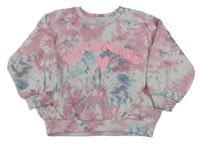 Bílo-růžovo-modrá batikovaná oversize mikina s nápisem Matalan