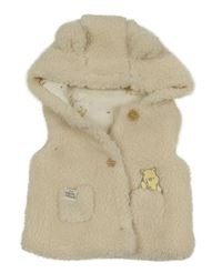 Béžová huňatá zateplená vesta s Púem a kapucňou Tu