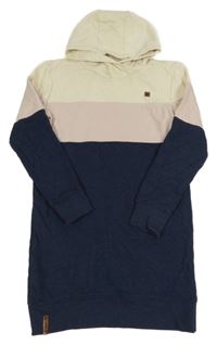 Tmavomodro-béžovo-pudrové teplákové šaty s kapucí Yigga