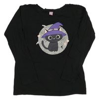 Čierne tričko s mačkou Dopodopo