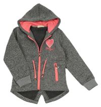 Šedá melírovaná pletená propínací mikina se srdcem s kamínky a kapucí