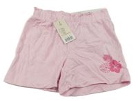Nové - Světlerůžové bavlněné kraťasy s květiny a listy Lupilu