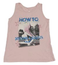 Ružový top s dívkou a nápisem z flitrů C&A