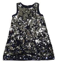 Stříbrno-tmavomodré flitrové šaty H&M