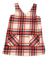 Smetanovo-červeno-tmavomodré kockované vlnené šaty F&F