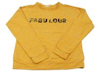 Okrová květovaná mikina s nápisem z překlápěcích flitrů Coccodrillo