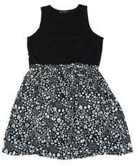 Černé bavlněno/plátěné šaty se vzorovanou sukní George