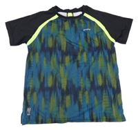 Černo-modro-zelené vzorované sportovní funkční tričko Artengo