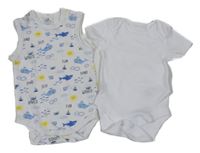 2x body - bílé s velrybami a sluníčky + bílé