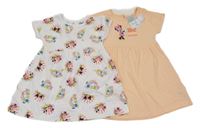Nové - 2set - Bílé šaty s Mickeym a duhami + broskvové s Minnie Disney