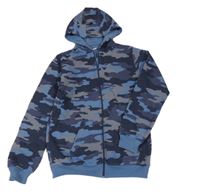 Tmavomodro-šedá army propínací mikina s kapucí Y.F.K.