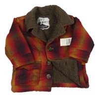 Nové - Červeno-hnědo-černá kostkovaná zateplená košilová bunda Old Navy