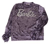Fialová zamatová ľahká mikina s třpytivým nápisem - Barbie