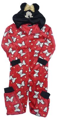 Červená chlpatá kombinéza s mašľami a kapucí - Minnie Disney