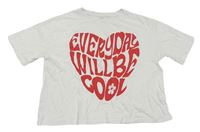 Biele crop tričko s červeným srdcem Zara