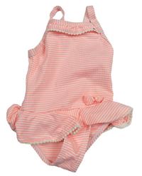 Neonově oranžové pruhované jednodílné plavky s volánky Primark